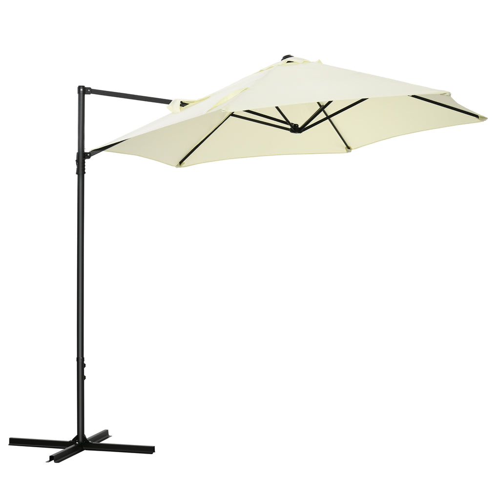 DodiOnline 2.5M Garden Cantilever Parasol with 360° Rotation, Offset Roma Patio Umbrella Hanging Sun Shade Canopy Shelter with Cross Base, Beige