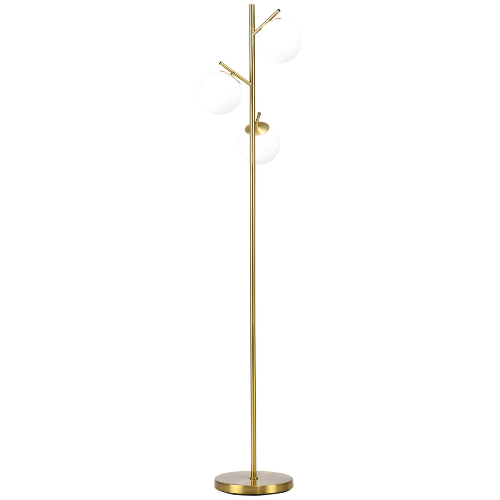 DodiOnline 3-Light Tree Floor Lamps for Living Room, Modern Standing Lamp for Bedroom with Globe Lampshade, Steel Base, Bulb not Included, Gold Tone
