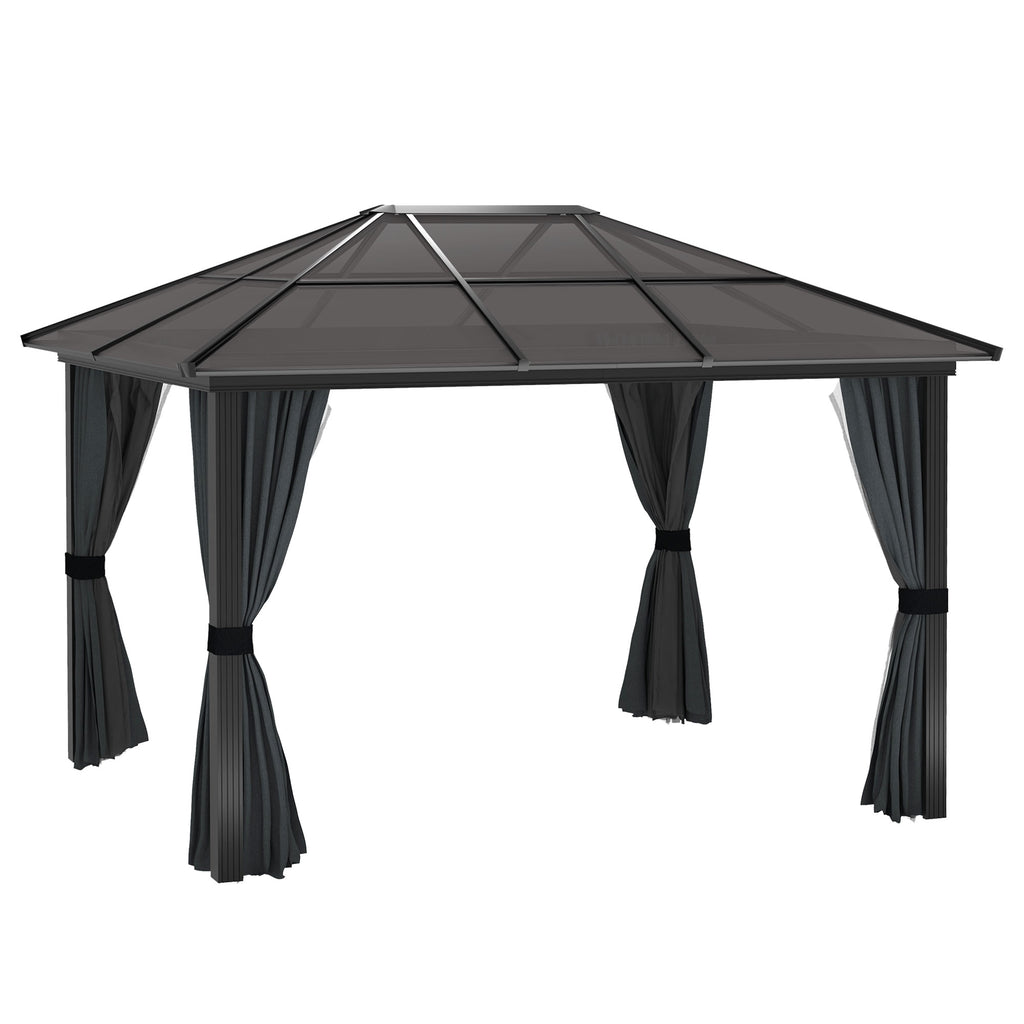 DodiOnline 3 x 4m Hard Top Gazebo Garden Pavilion with Netting and Curtains, Polycarbonate Roof and Aluminium Frame