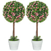 DodiOnline Set of 2 Decorative Artificial Plants, Ball Topiary Tree with Rose Flower in Pot, Fake Plants for Home Indoor Outdoor Decor, 60cm, Pink