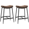 DodiOnline Breakfast Bar Stools Set of 2, Microfibre Upholstered Barstools, Industrial Bar Chairs with Curved Seat and Steel Frame for Dining Room, Kitchen, Brown