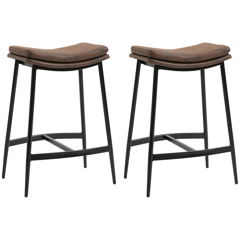 DodiOnline Breakfast Bar Stools Set of 2, Microfibre Upholstered Barstools, Industrial Bar Chairs with Curved Seat and Steel Frame for Dining Room, Kitchen, Brown