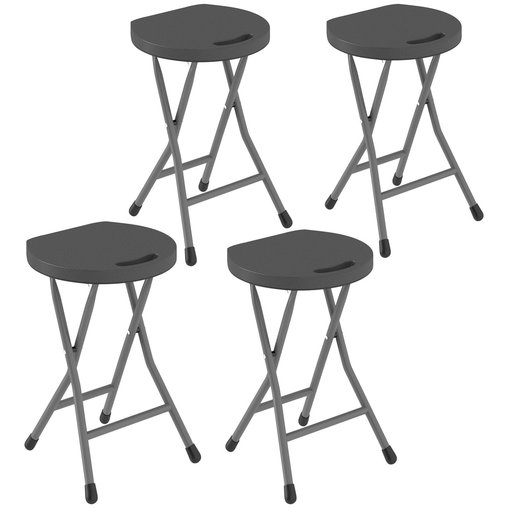DodiOnline Folding Stool Set of 4, Decorative Garden Stool Set with Safety Latch, Foldable Garden Stools with Powder-Coated Steel Legs HDPE Seat and Handle for Indoor and Outdoor, Charcoal Grey