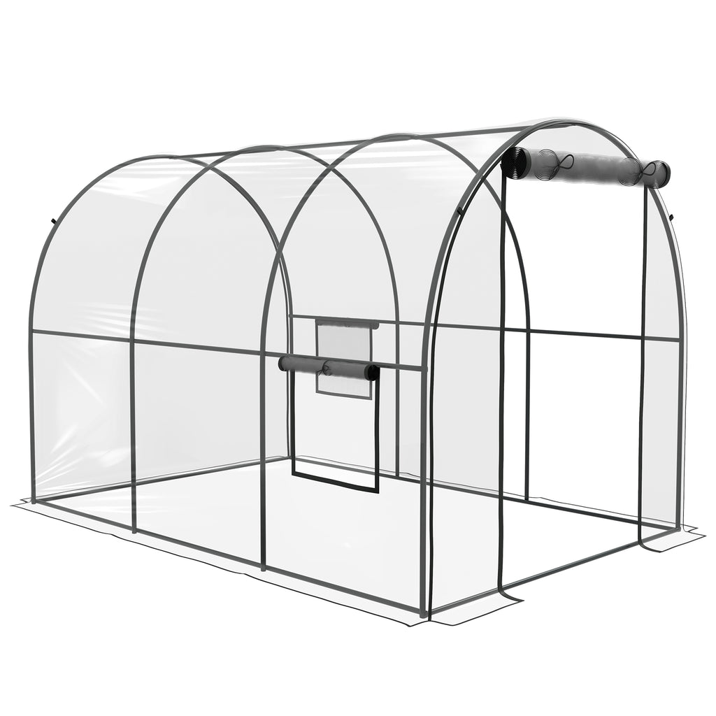 DodiOnline Polytunnel Greenhouse Walk-in Grow House with Plasric Cover, Door, Mesh Window and Steel Frame, 3 x 2 x 2m, Clear