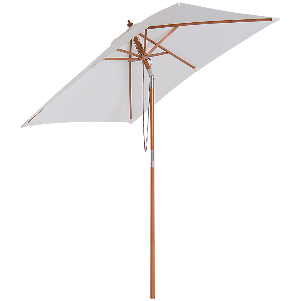 DodiOnline 2m x 1.5m Garden Parasol Umbrella with Tilting Sunshade Canopy, Outdoor Market Table Umbrella with Wood and Bamboo Frame, Cream White