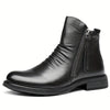 Men's Casual Leather High-top Boots: Stylish, Durable & Non-slip; All-season Wear with Comfortable Zip Closure