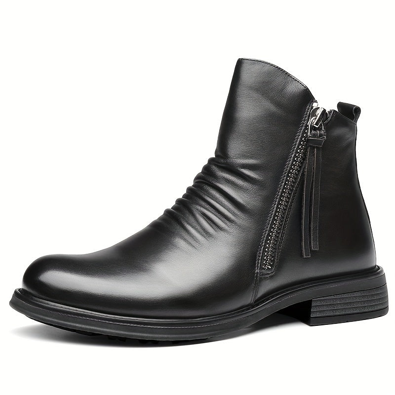 Men's Casual Leather High-top Boots: Stylish, Durable & Non-slip; All-season Wear with Comfortable Zip Closure