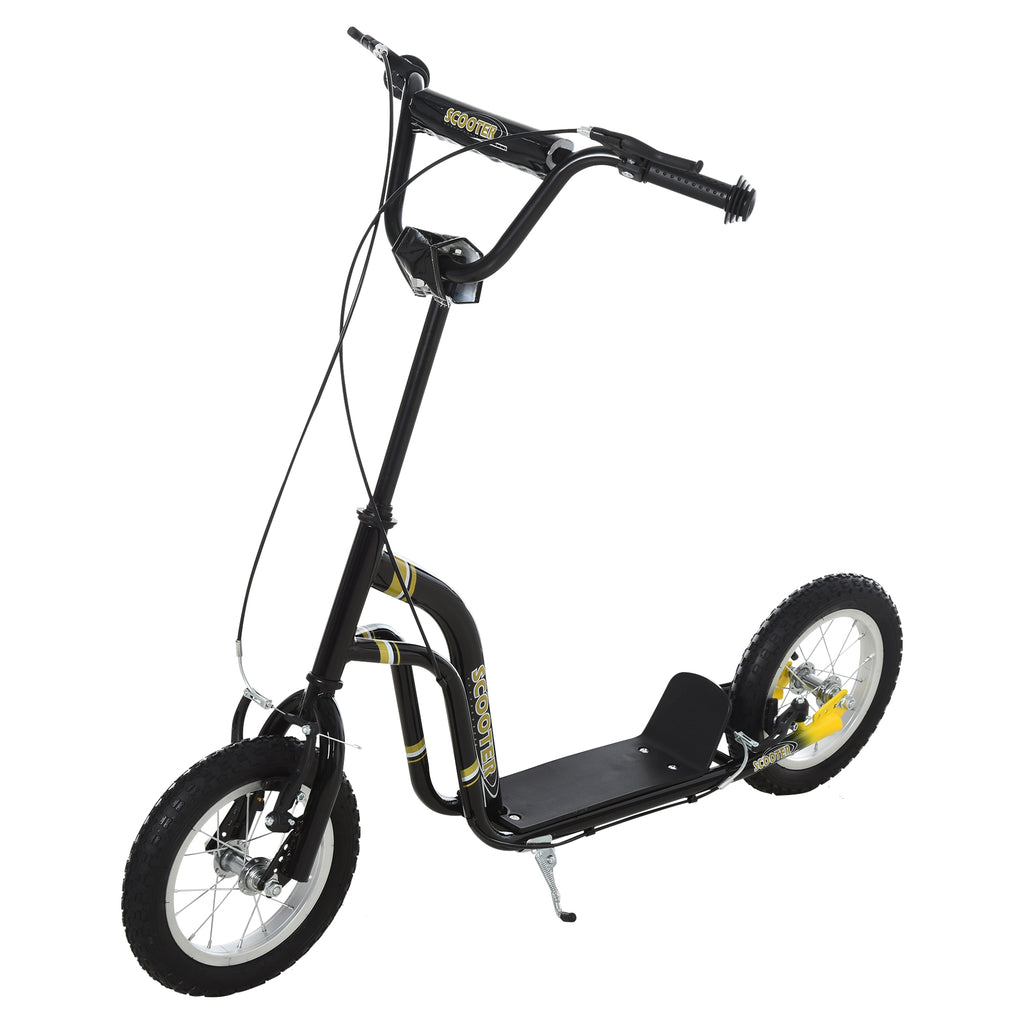 DodiOnline Teen Kids Stunt Scooter w/ Adjustable Handlebar, 12 Inch Rubber Tyres, Dual Brakes, Black