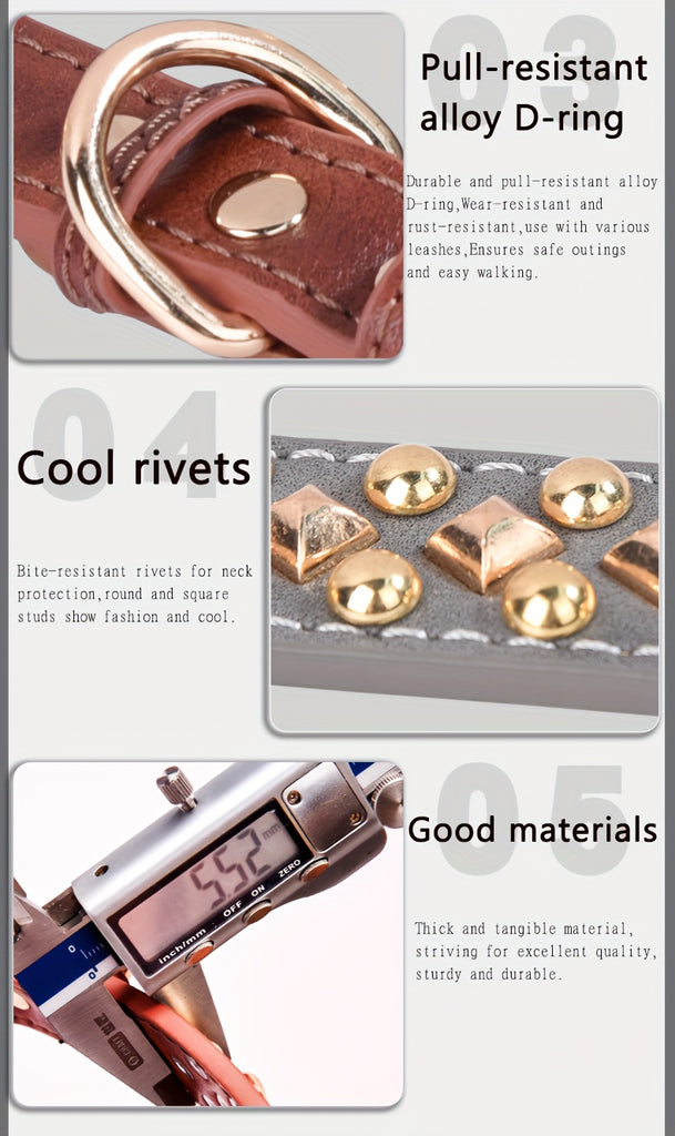 1pc Rivet Pet Collar, Retro Leather Dog Collar, Suitable For Pets Neckwear Accessories