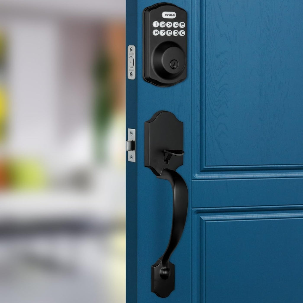 Fingerprint Front Door Lock Set with 2 Handles - Auto Lock & One-Touch Lock, Easy Install, Electronic Keypad Deadbolt, Keyless Entry Door Lock with Handle for Front Door