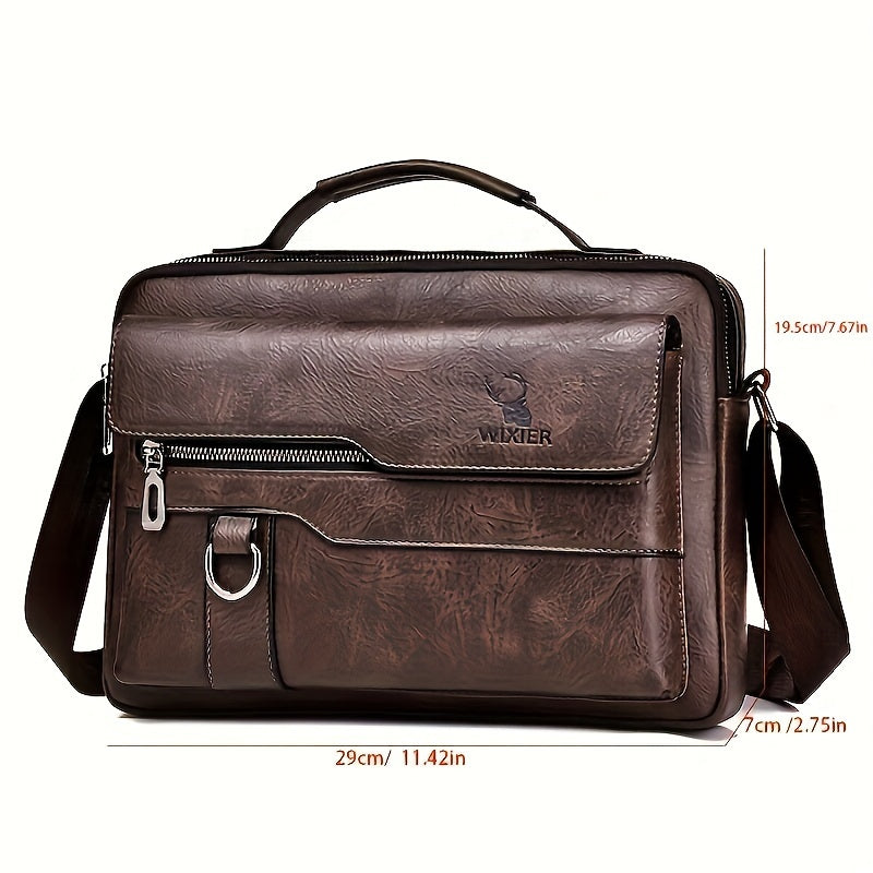 Men's Vintage Faux Leather Shoulder Bag - Adjustable Strap, Casual Business Crossbody for Daily Commute