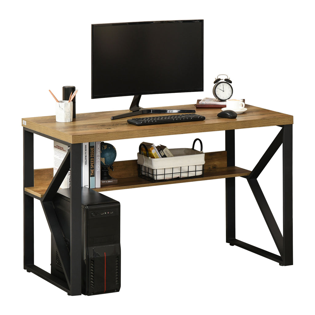 DodiOnline Computer Desk Writing Desk Home Office PC Laptop Workstation with Storage Shelf 120 x 60 x 76cm Black Brown Wood Effect