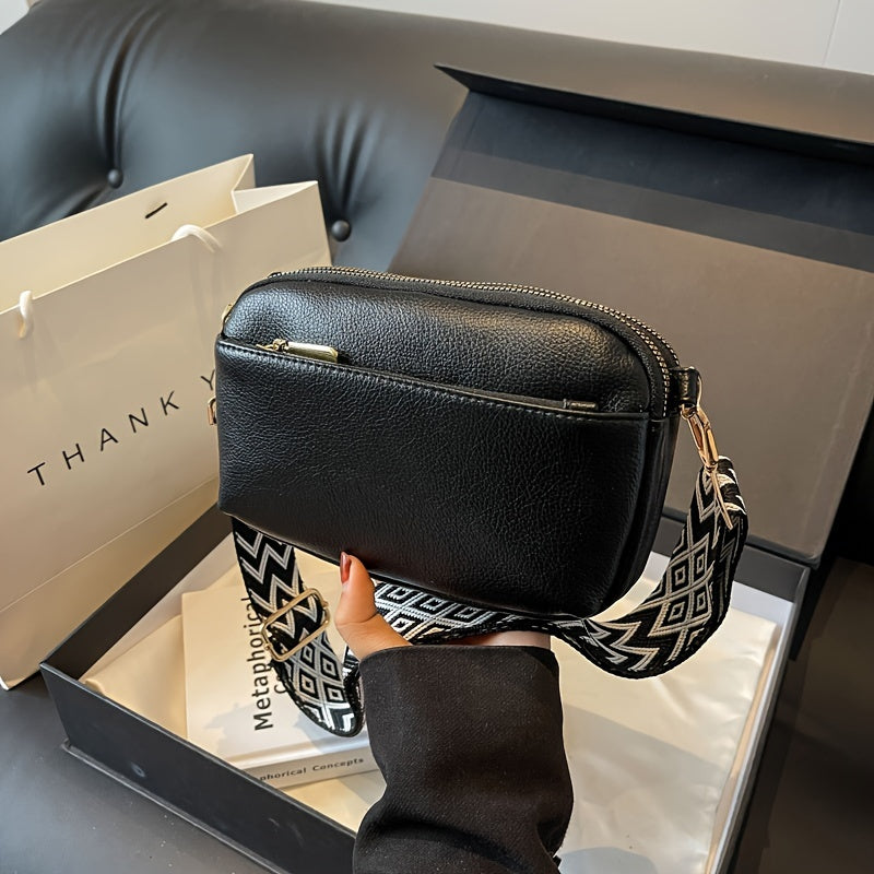 Stylish Square Purse - Women's PU Leather Crossbody Handbag with Wide Strap and Solid Color Design - Perfect for Daily Use and Travel