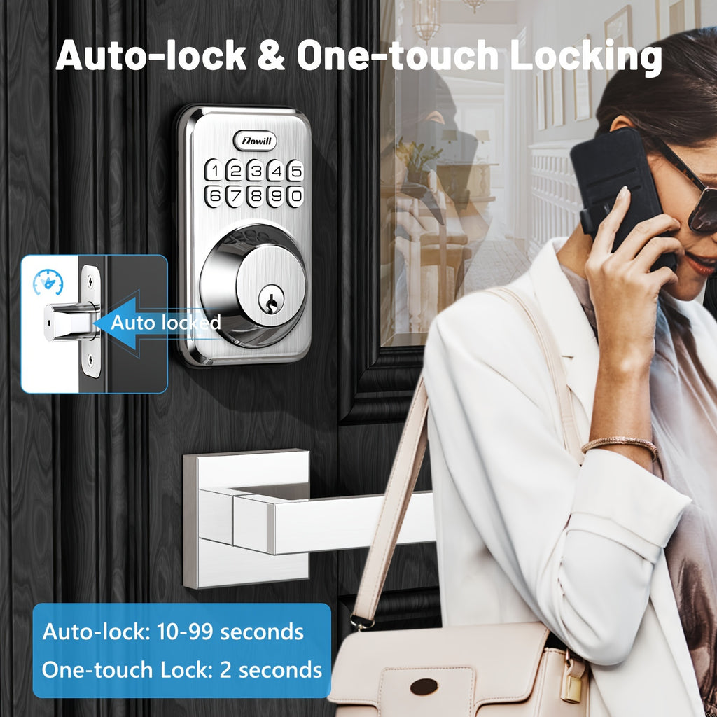 Keyless Entry Door Lock with 2 Lever Handles - Electronic Keypad Deadbolt, Auto-Locking, Anti-Peeping Password, Digital Smart Code, Brushed Aluminum, Battery-Powered (AA Batteries Included), US Standard, Smart Door Lock