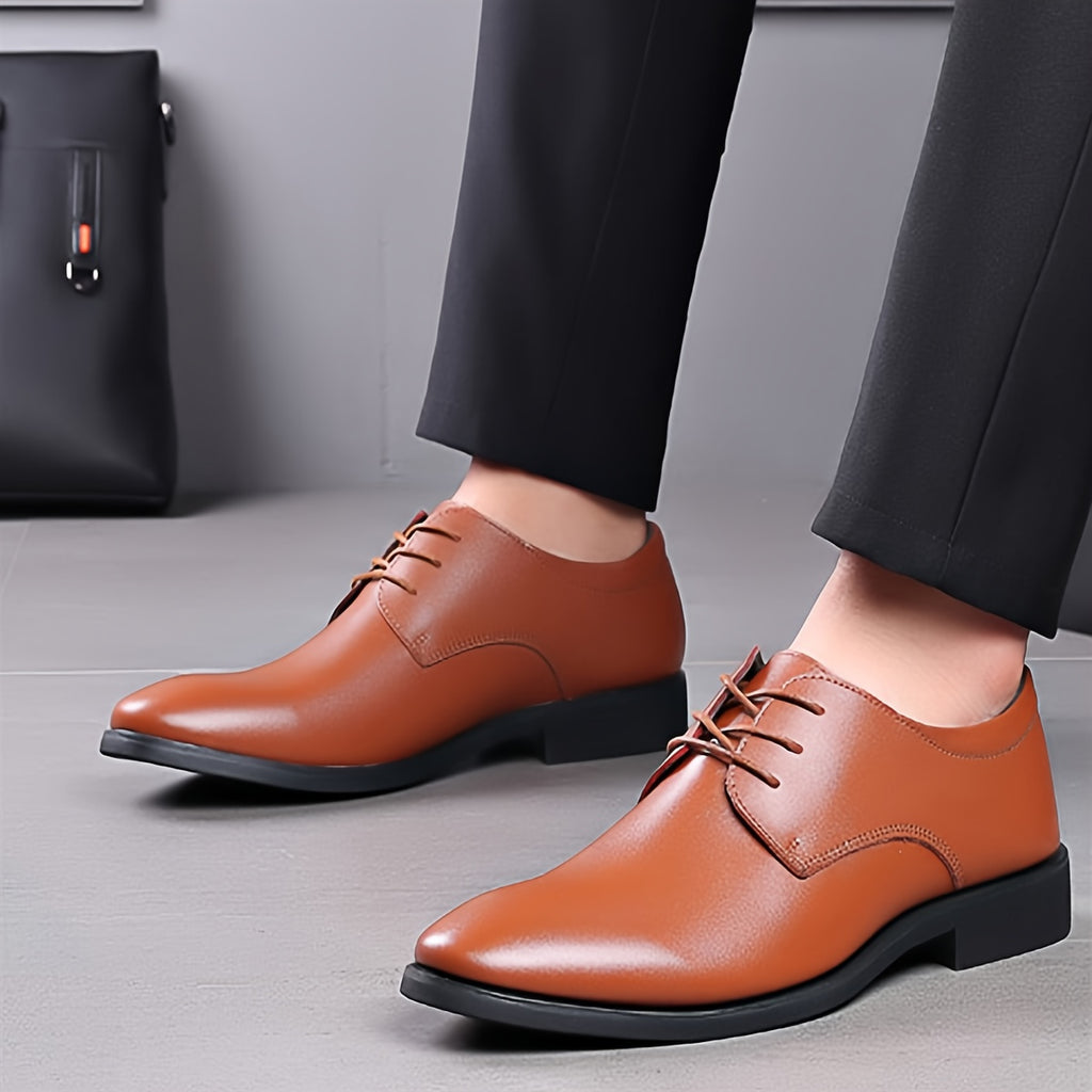 Men's PU Leather Casual Shoes, Anti-skid Lace-up Front Fashion Shoes For Business Office, Spring And Autumn