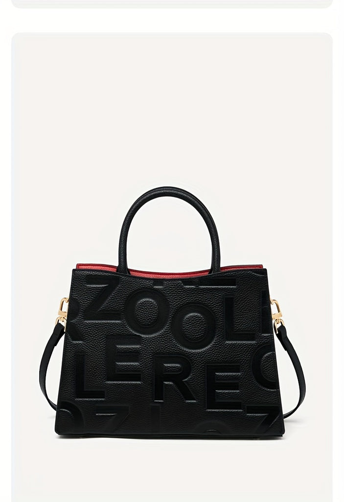 ZOOLER Genuine Leather Handbag, Women's Luxury Crossbody Bag, Letter Embossed Satchel Purse