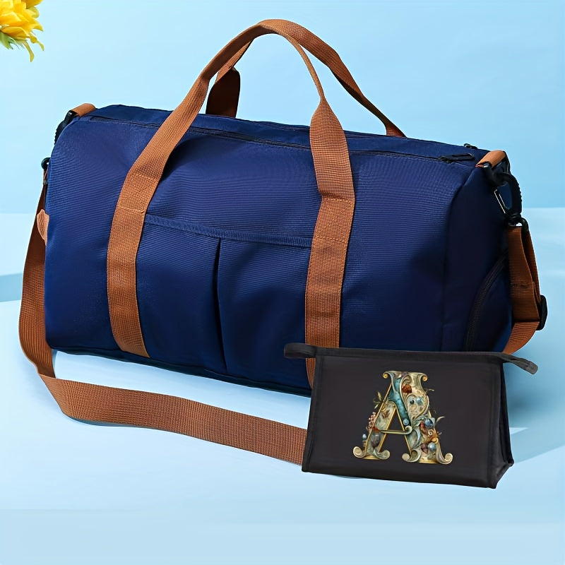 Large Capacity Sports Gym Bag with Yoga & Swim Training Pockets - Durable Nylon Travel Duffel with Shoulder Strap, Brown Trim, and Multiple Compartments for Short Trips, Fitness, and Storage, Travel Duffel|Trendy Duffel Bag|S