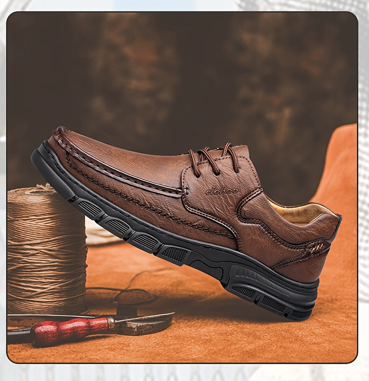CLOHOO Men's Stitching Casual Shoes, Wear-resistant Anti-skid Lace-up Shoes With PU Leather Uppers For Outdoor, Men;s Daily Office Footwear For Spring And Autumn