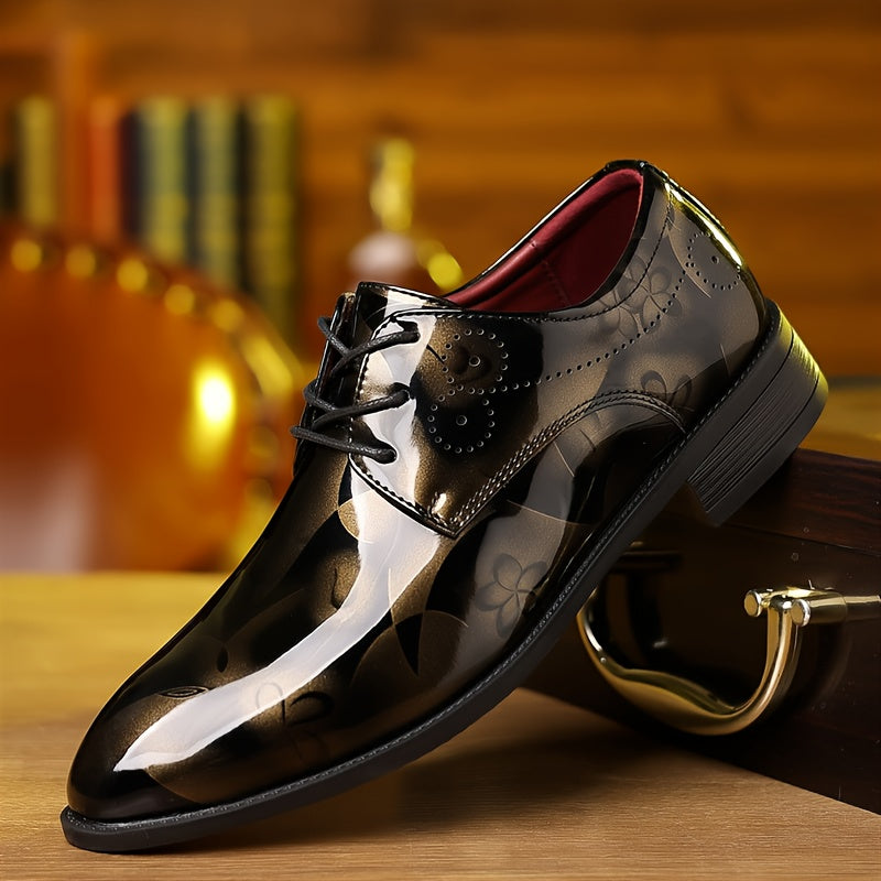 Men's Fashion Derby Shoes, Patent PU Leather Shoes, Formal Dress Lace-up Front Shoes For Business Office, Spring Autumn And Winter