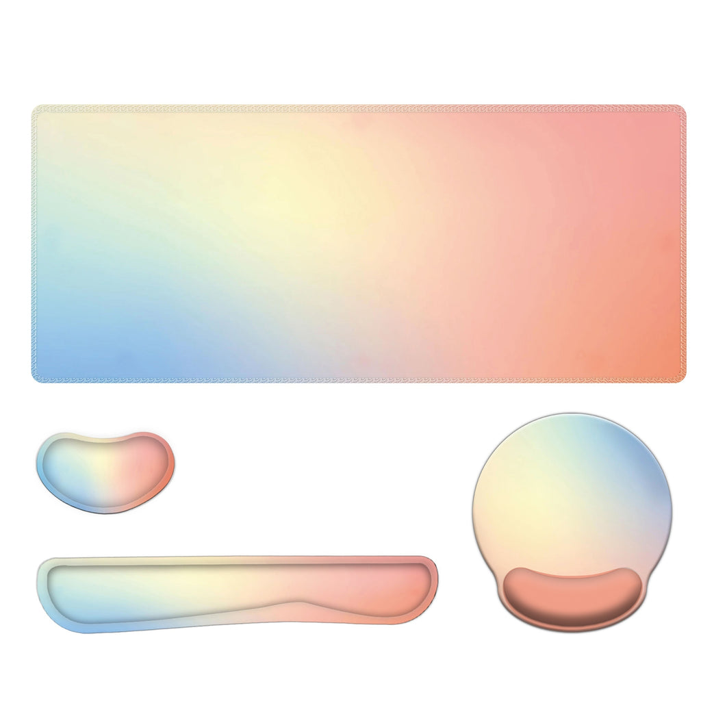 Keyboard Mouse Pad Set, 4in1 Large Gaming Mousepad + Keyboard Wrist Rest Support + Mouse Wrist Cushion + Wrist Pad, Non-Slip PU Base, 35.4x15.7in Extended Desk Mat For Home And Office