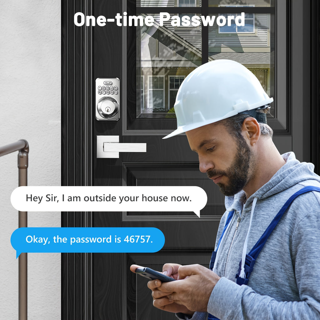 Keyless Entry Door Lock with 2 Lever Handles - Electronic Keypad Deadbolt, Auto-Locking, Anti-Peeping Password, Digital Smart Code, Brushed Aluminum, Battery-Powered (AA Batteries Included), US Standard, Smart Door Lock