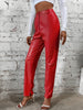 Elegant Women's Faux Leather Pants - High Waist, Comfort Stretch, Button Detail, Perfect for Fall/Winter