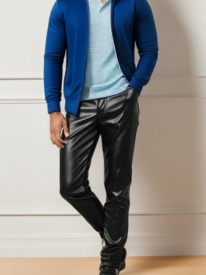 Men's Chic PU Leather Pants, Street Style High Stretch Skinny Pants For Nightclub Performance Party Dinner K-pop
