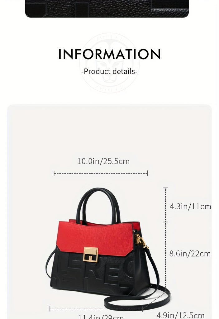 ZOOLER Genuine Leather Handbag, Women's Luxury Crossbody Bag, Letter Embossed Satchel Purse