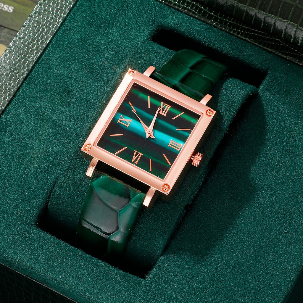 Women's Watch Elegant Square Pointer Quartz Watch Retro Fashion Analog PU Leather Wrist Watch