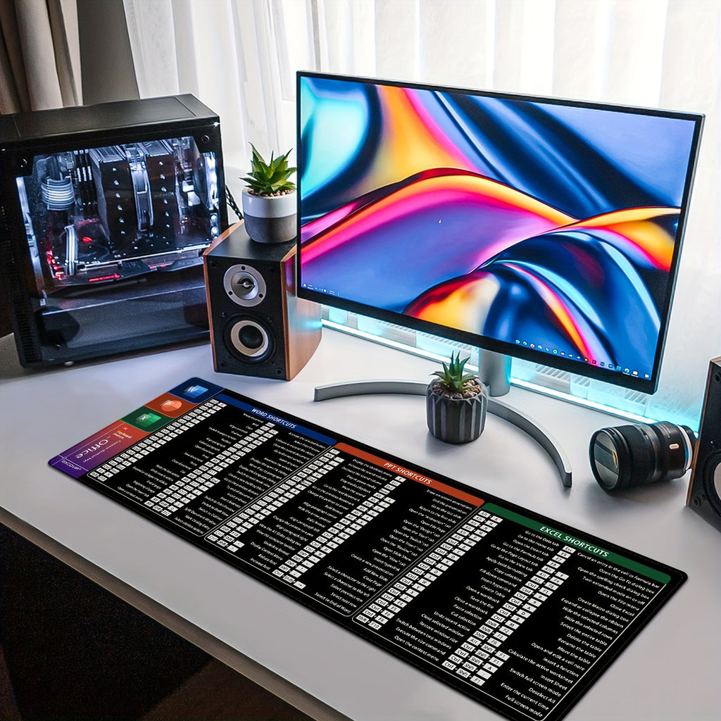 EXCOVIP Rubber Mouse Pad, Oblong Shape, Non-Slip Desk Mat for Office, Home, Student Study, Keyboard Shortcut Design, Ideal for Office Word Excel PPT, Durable and Easy to Clean