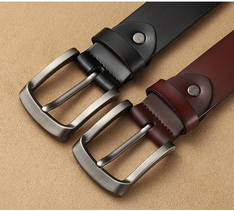Men Cowhide Genuine Leather Prong Buckle Belt For Men