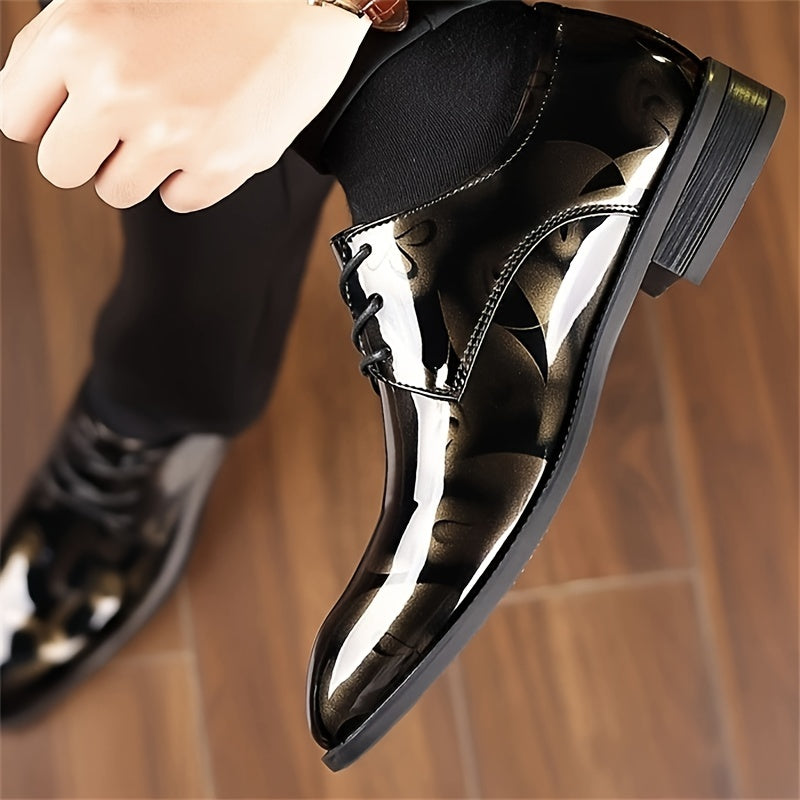 Men's Fashion Derby Shoes, Patent PU Leather Shoes, Formal Dress Lace-up Front Shoes For Business Office, Spring Autumn And Winter