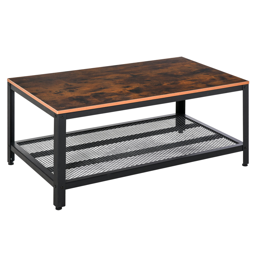 DodiOnline Coffee Table Industrial Side Table Living Room Table with Storage Shelf and Metal Frame for Home Office, 106L x 60W x 45Hcm