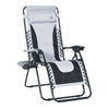 DodiOnline Foldable Reclining Garden Chair, Zero Gravity Chair with Padded Seat, Cup Holder, Adjustable Backrest, Pillow for Outdoor, Patio, Deck, Light Grey