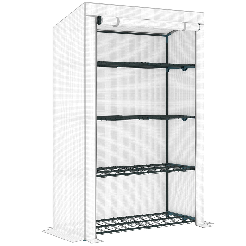 DodiOnline 4 Tier Lean-to Mini Greenhouse with Reinforced PE Cover, Portable Small Greenhouse with Roll-Up Door, Grey Hemmed Edging, 110 x 50 x 171cm, Grey