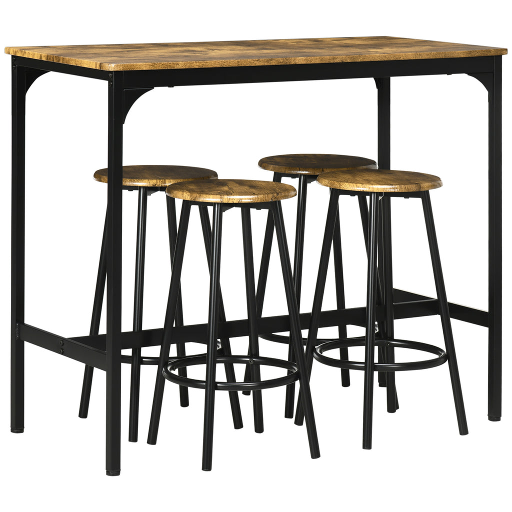 DodiOnline Five-Piece Industrial-Style Bar Table Set - Brown/Black