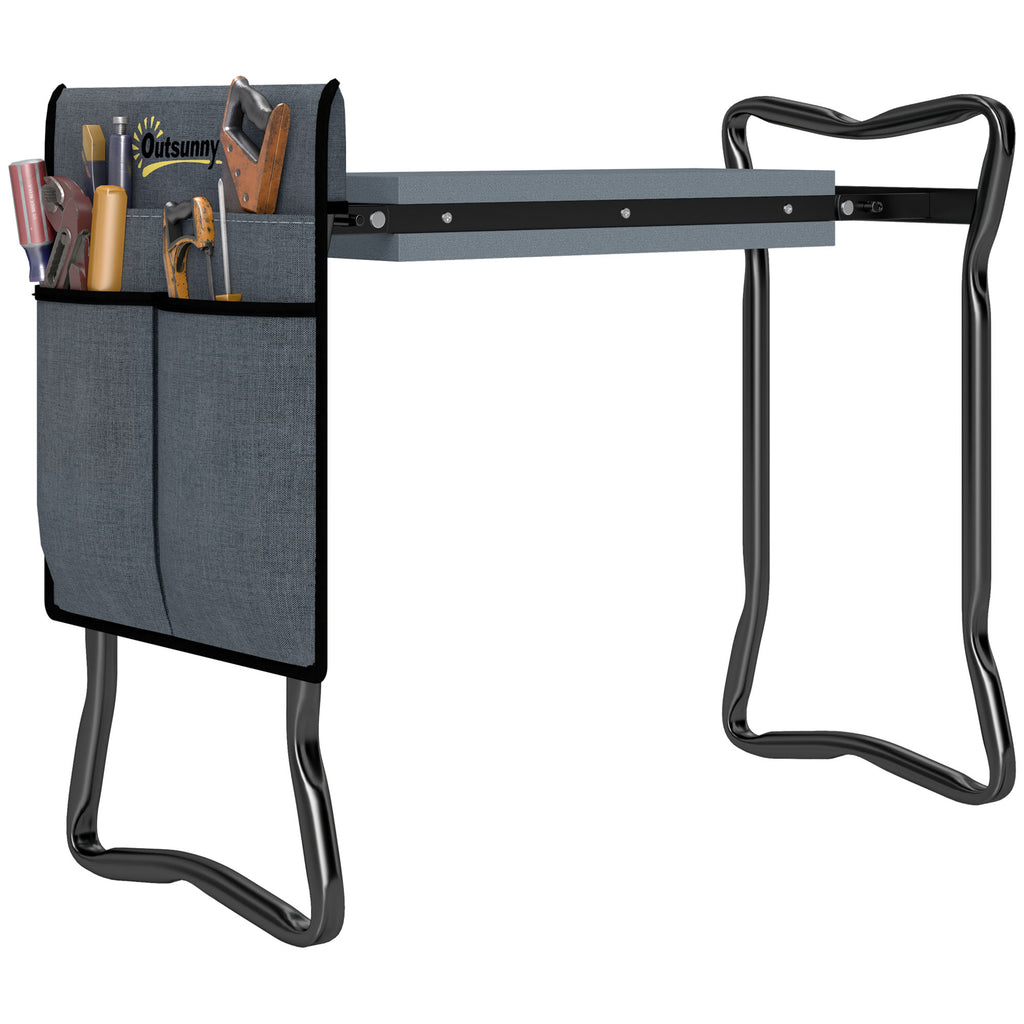 DodiOnline 2 in 1 Garden Kneeler Seat, Kneeling Pad Support Bench, Foldable Knee Protector with Tool Bag, Grey