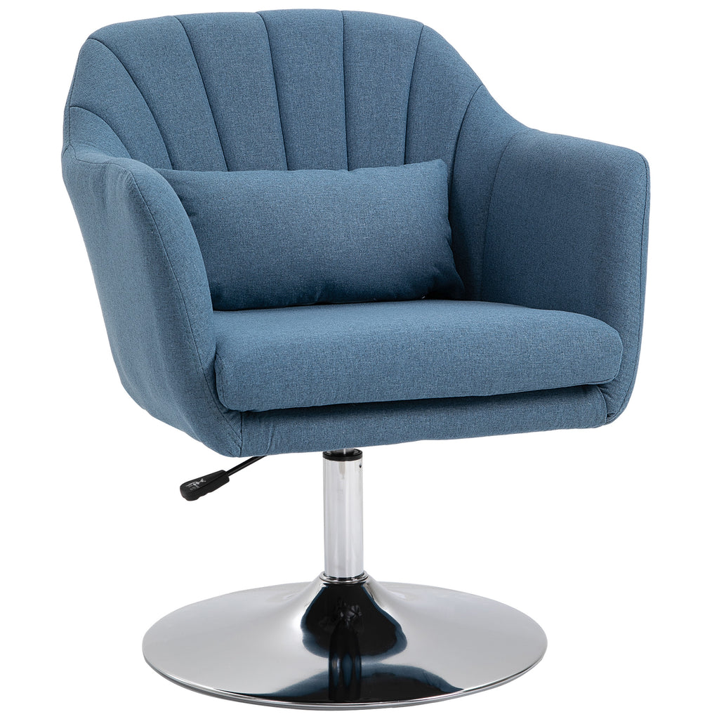 DodiOnline Swivel Linen Fabric Accent Chair for Living Room Contemporary Vanity Armchair with Adjustable Height Thick Cushion Lumbar Support Armrest for Bedroom Office Blue