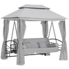 DodiOnline 3 Seater Convertible Swing Chair, Outdoor Gazebo Swing Seat Bed with Double Tier Canopy, Cushioned Seat, Mesh Sidewalls, Light Grey