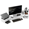 DodiOnline Dual Monitor Stand Riser with 2 Drawers, Adjustable Length and Angle, 116cm Monitor Riser for Laptop, Computer, PC, Small Printer, White