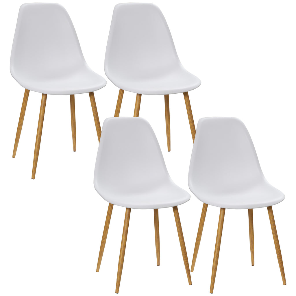 DodiOnline Modern Dining Chairs Set of 4, Kitchen Chairs with Backrest and Steel Legs for  for Dining Room, Living Room, White