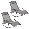 DodiOnline 2PCs Outdoor Garden Rocking Chair, Patio Sun Lounger Rocker Chair with Breathable Mesh Fabric, Removable Headrest Pillow, Armrest, Side Storage Bag, Grey
