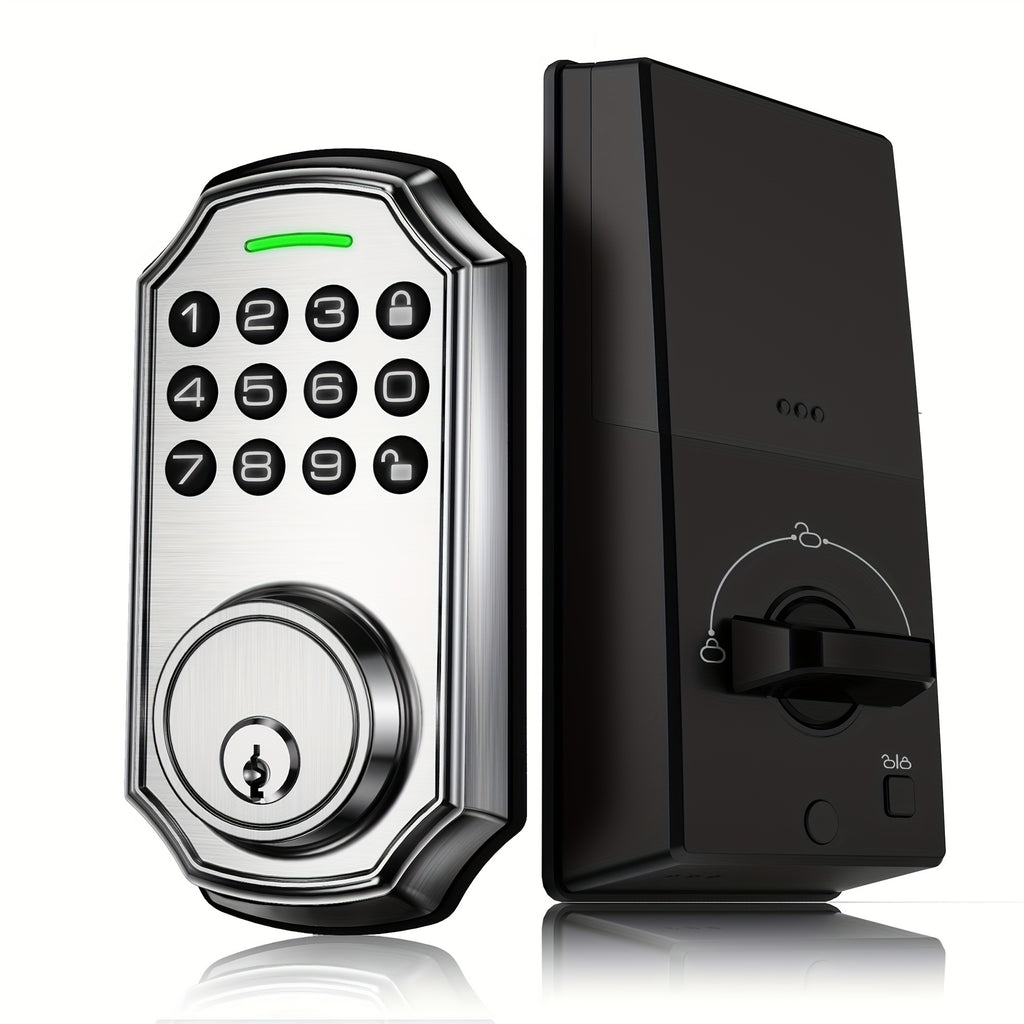 1pc BULIST UD01 Keypad Deadbolt Door Lock, Electronic Keyless Entry, User Pin Code, One Time Code, Mechanical Key, Backlit Keypad, Human Voice Guidance, Auto Lock, Long Battery Life, Easy To Install And Program, Stain Steel