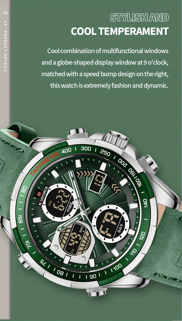 Multi-functional Quartz Men's Watch With Genuine Leather Strap