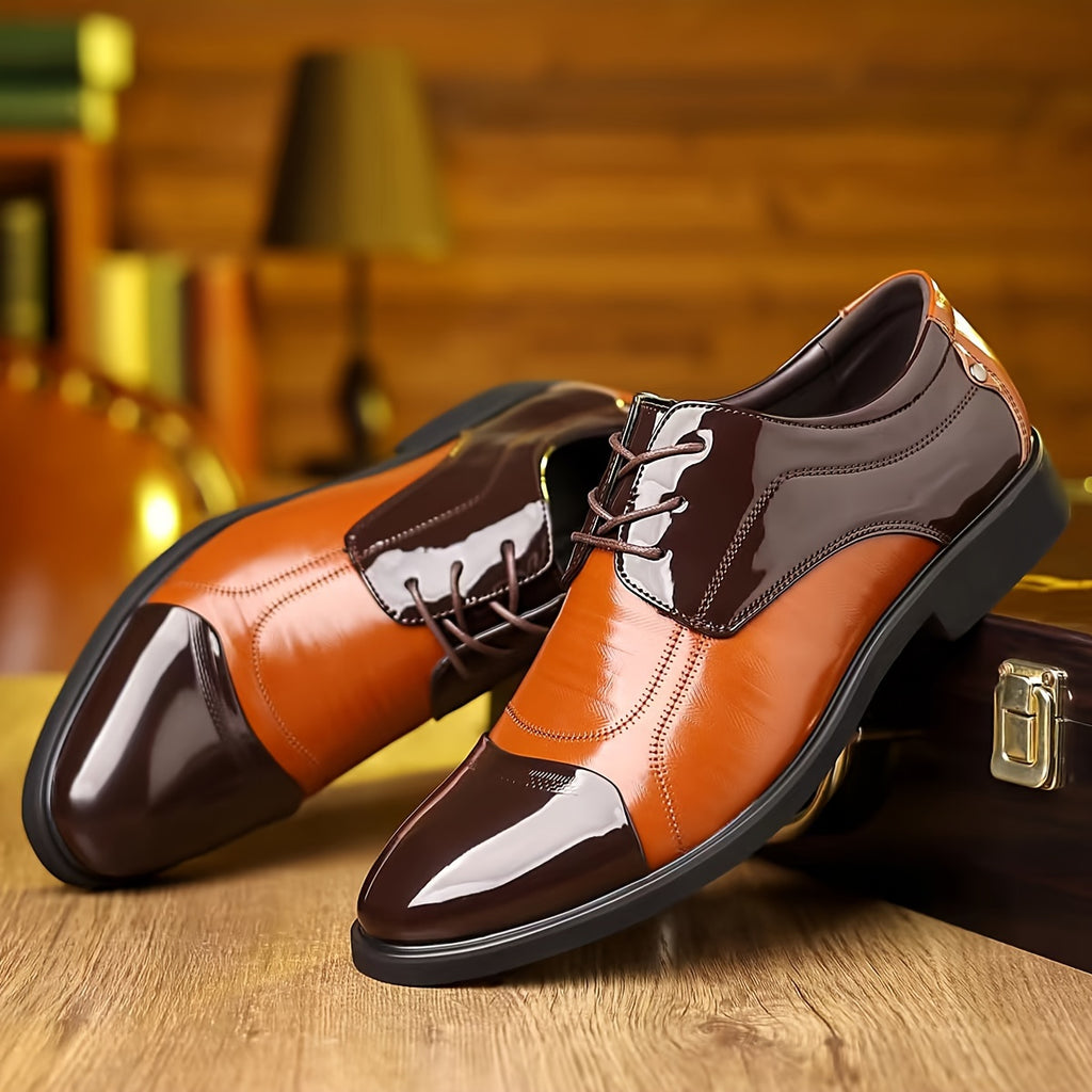 Men's PU Leather Derby Shoes, Wear-resistant Anti-skid Lace-up Dress Shoes For Business Office, Spring And Autumn
