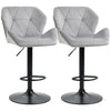 DodiOnline Bar Stools Set Of 2, Luxurious Velvet-Touch Barstools with Metal Frame Footrest Round Base Triangle Indenting Moulded Seat Adjustable Height Swivel Grey
