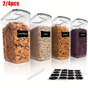 2/4 Pack BPA-Free Plastic Airtight Food Storage Containers 2.5L/88oz - 4pcs Set with Labels, Black, Dishwasher Safe, Stackable & Stackable Design for Cereal, Snacks, Sugar - Space-saving Kitchen Organization, Cereal Dispenser