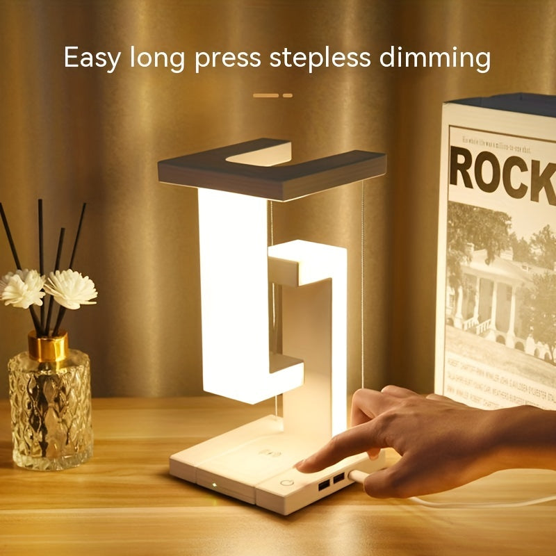 10W Wireless Charging Levitating LED Desk Lamp - USB Rechargeable, Touch Control & Dimmable Ambient Light for Home & Office