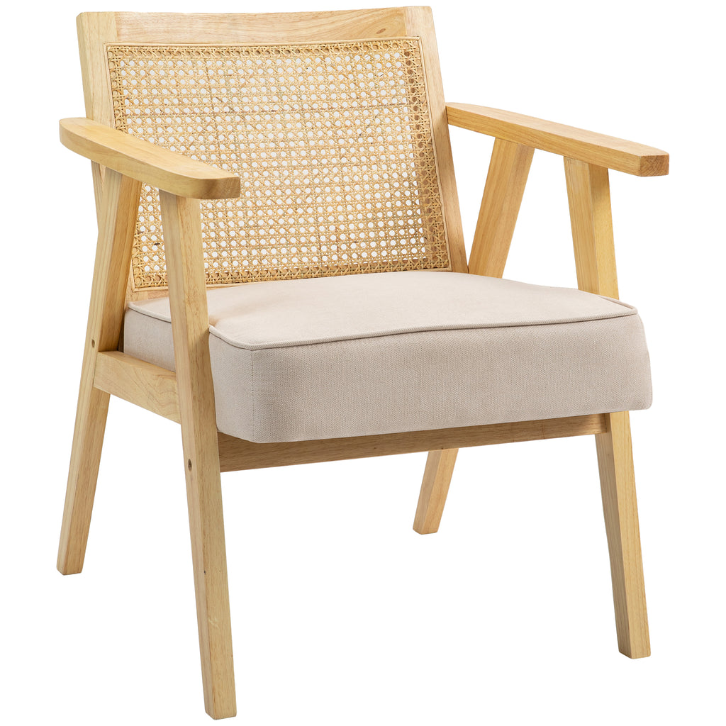 DodiOnline Wooden Rattan Weave Panel Accent Chair - Natural Finish