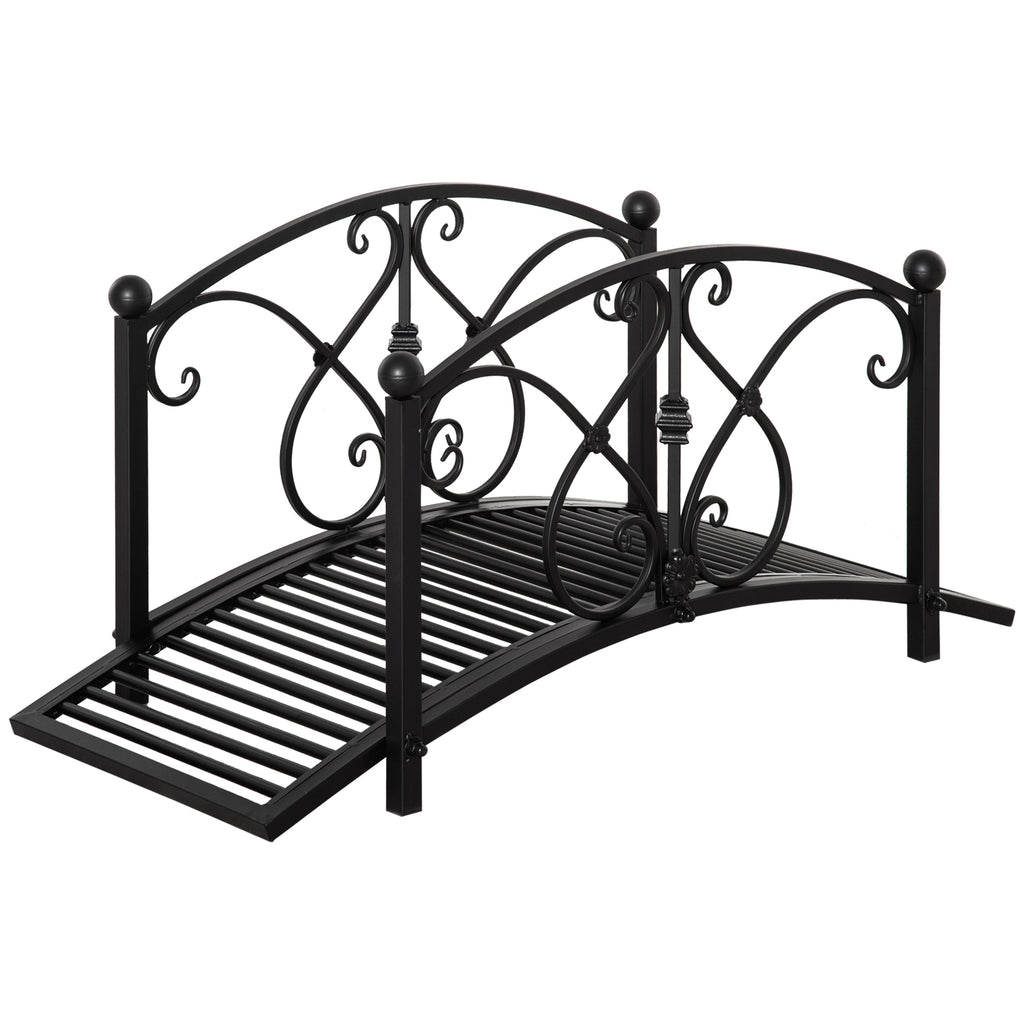 DodiOnline 102L x 48W x 49H Classic Metal Garden Bridge with Safety Railings Arc Footbridge Decorative Pond Bridge for Backyard Creek Stream, Black